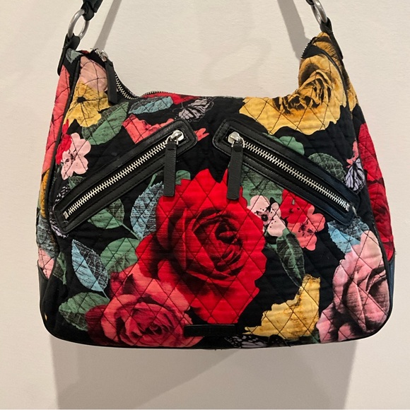 VERA BRADLEY HAVANA ROSE VIVIAN RETIRED BLACK W/ BRIGHT ROSES HOBO SHOULDER BAG - Picture 2 of 8